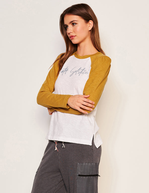 Sundry Sundry Winter Solstice Long Sleeve Contrast Sleeve Tee In Optic White