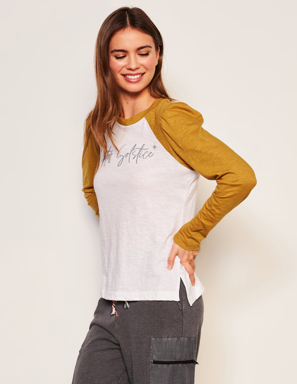 Sundry Sundry Winter Solstice Long Sleeve Contrast Sleeve Tee In Optic White