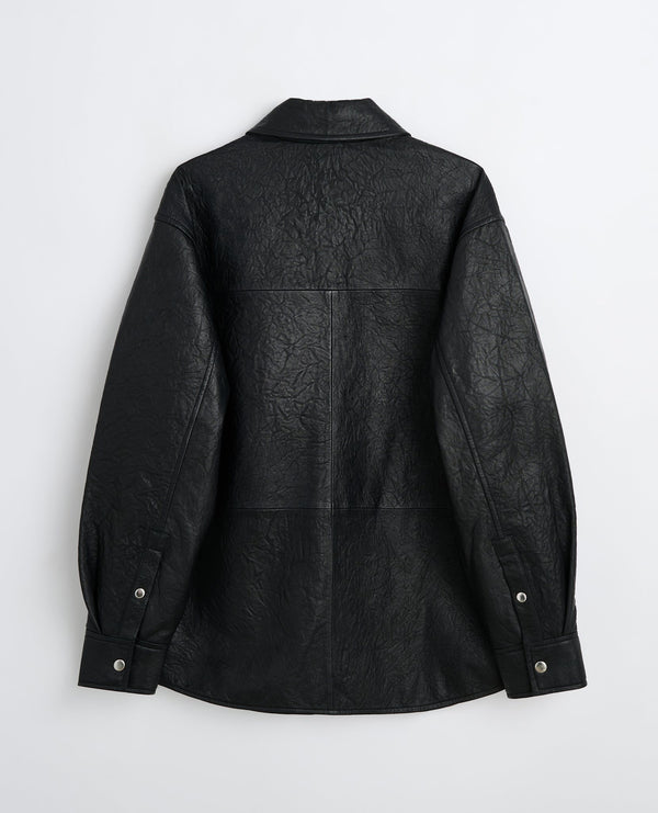 Sunflower Crinkle Leather Shirt - Black