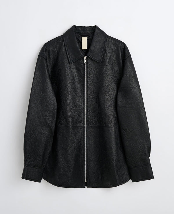 sunflower crinkle leather shirt - Black