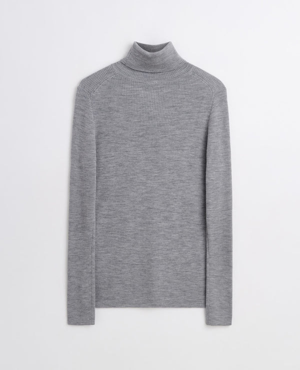Sunflower Merino Rib Turtle Neck - Grey Melange