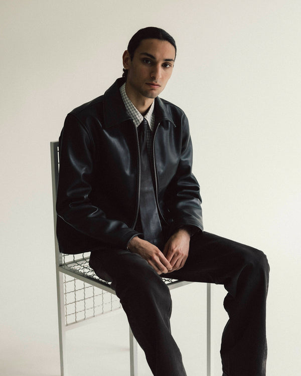 sunflower short leather jacket black