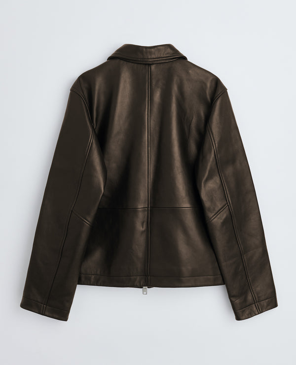 Sunflower Short Leather Jacket - Brown