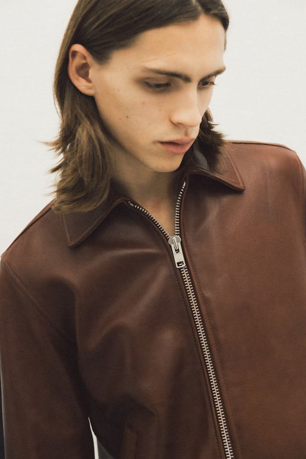 Sunflower Short Leather Jacket - Cognac