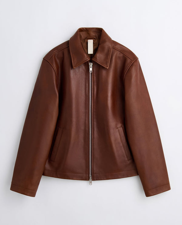 sunflower short leather jacket - Cognac