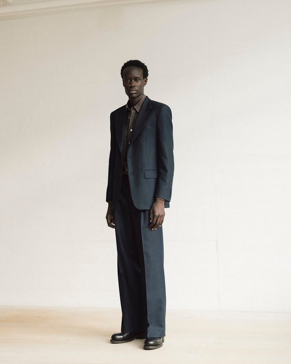 Sunflower Wide Pleated Trouser - Navy Stripe