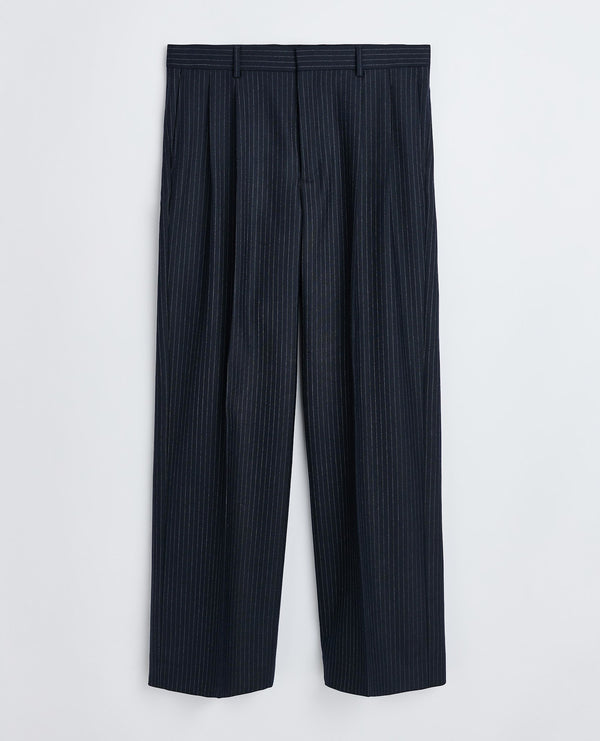 sunflower wide pleated trouser - Navy stripe