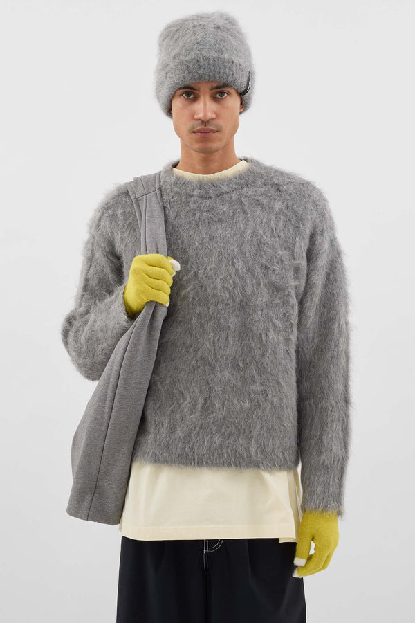 Sunnei HAIRY KNIT ROUND NECK SWEATER / Dark Grey Melange