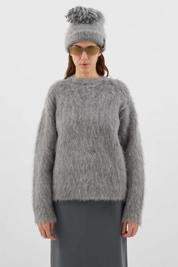 Sunnei HAIRY KNIT ROUND NECK SWEATER / Dark Grey Melange