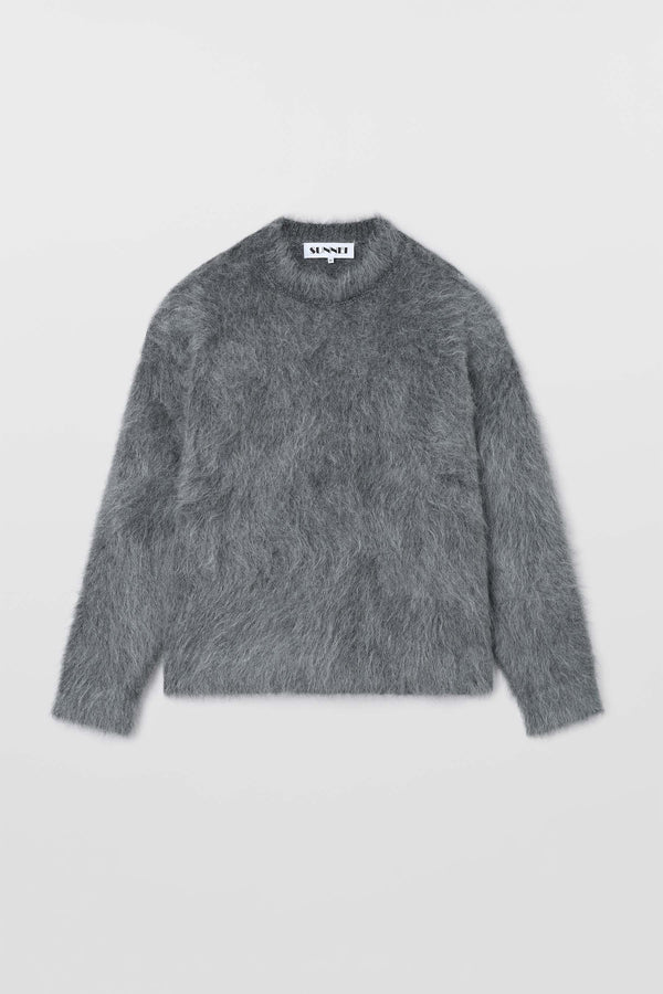 sunnei HAIRY KNIT ROUND NECK SWEATER / dark grey melange
