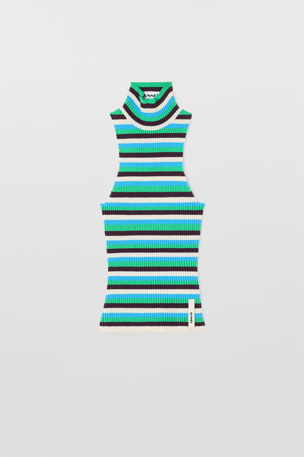sunnei HIGHNECK KNIT TANK TOP / electric green stripes