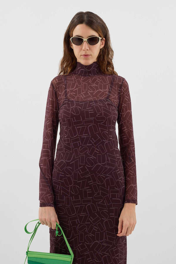 Sunnei HIGHNECK LONGSLEEVE SHEER DRESS / Chocolate Plum