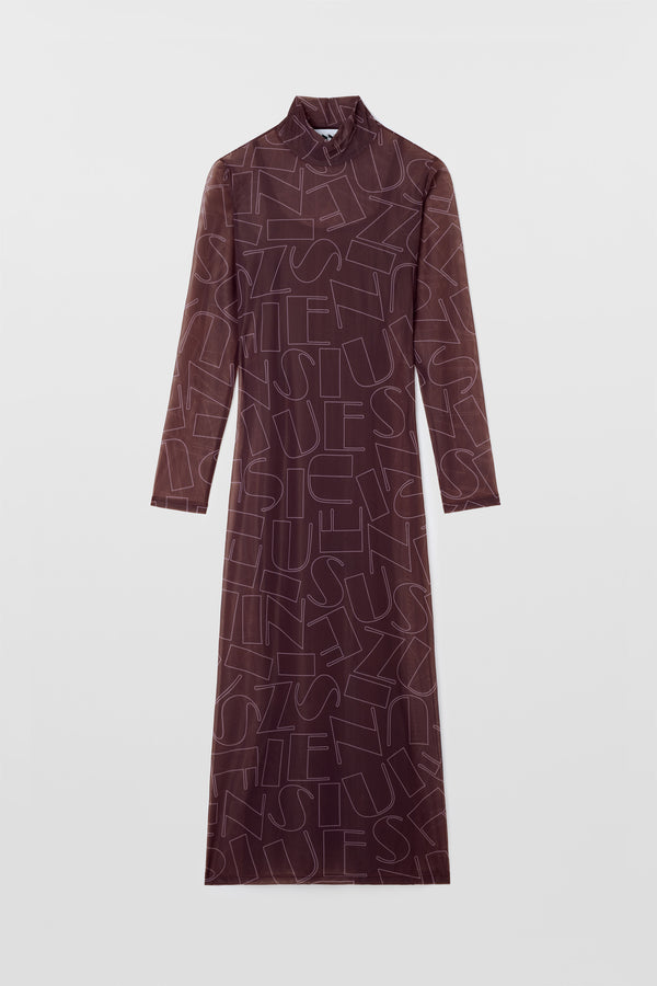 sunnei HIGHNECK LONGSLEEVE SHEER DRESS / chocolate plum