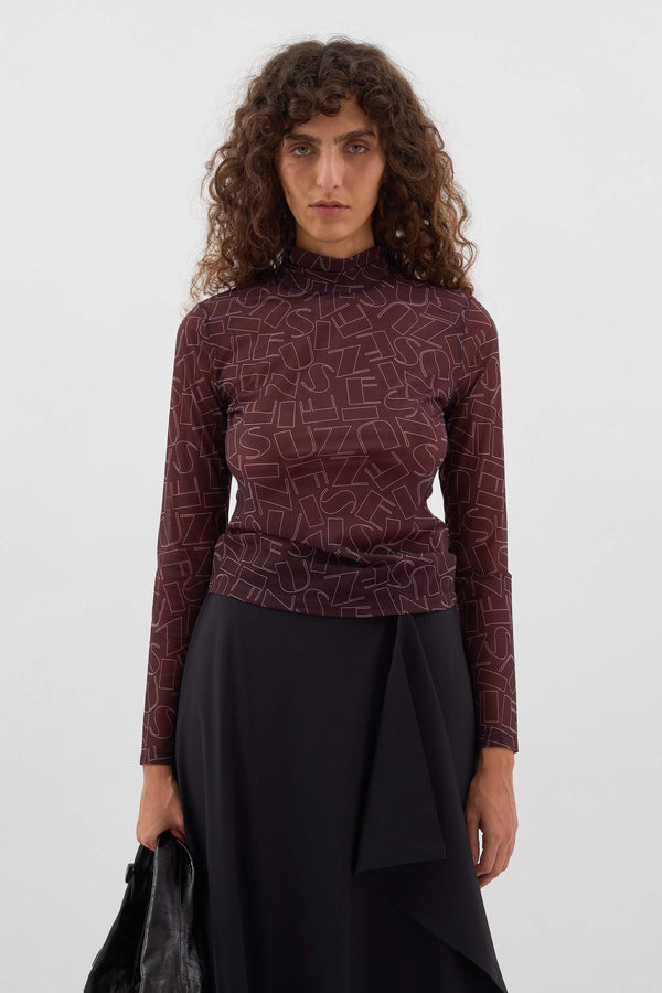 Sunnei HIGHNECK LONGSLEEVE SHEER TOP / Chocolate Plum