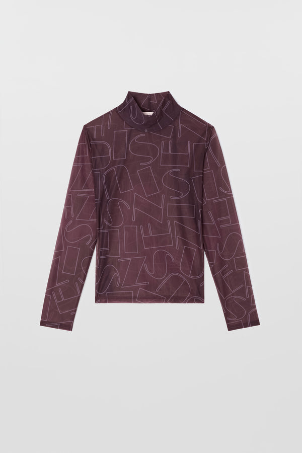 sunnei HIGHNECK LONGSLEEVE SHEER TOP / chocolate plum