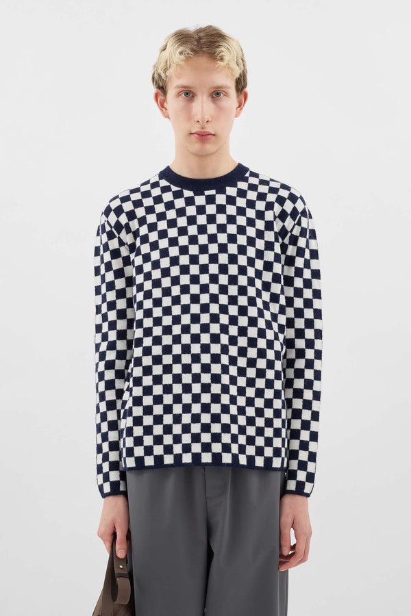 Sunnei LONGSLEEVE ROUNDNECK / Dark Blue & Off White Check