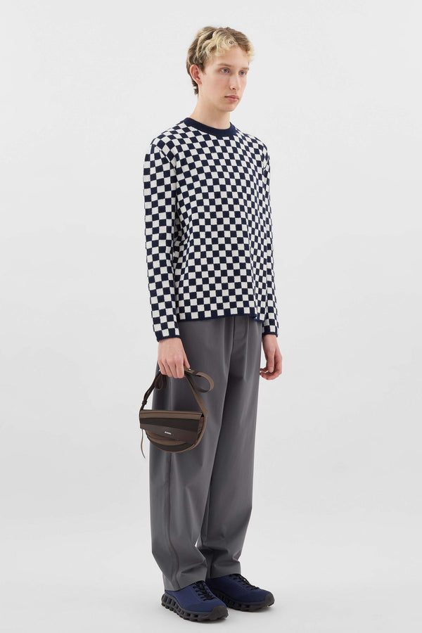 Sunnei LONGSLEEVE ROUNDNECK / Dark Blue & Off White Check