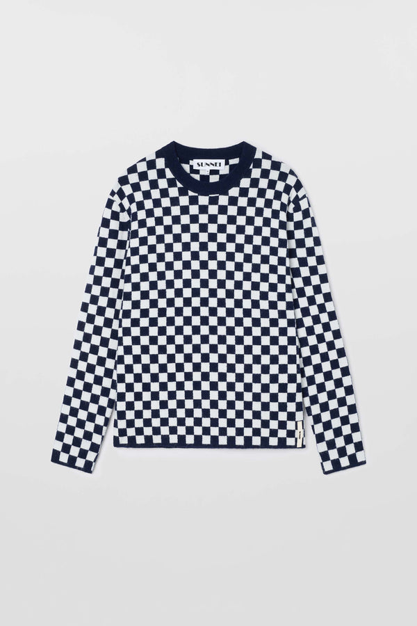 sunnei LONGSLEEVE ROUNDNECK / dark blue & off white check