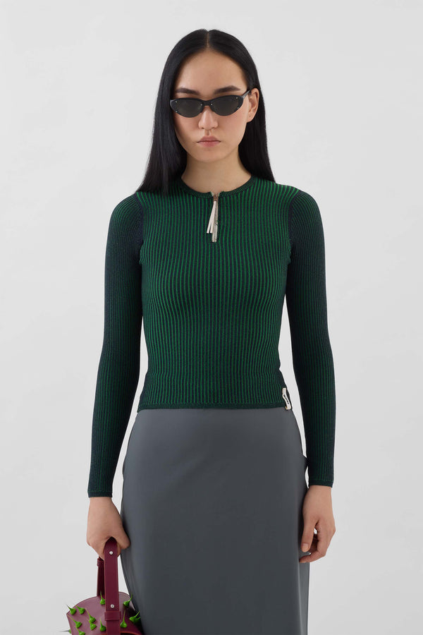 Sunnei FITTED TOP W ZIP / Dark Blue & Electric Green