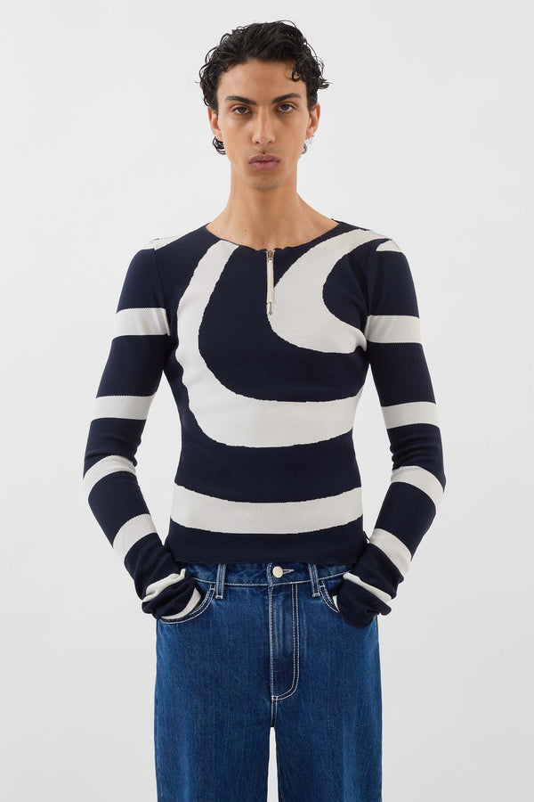 Sunnei FITTED TOP W ZIP SPIRAL / Dark Blue & Off White