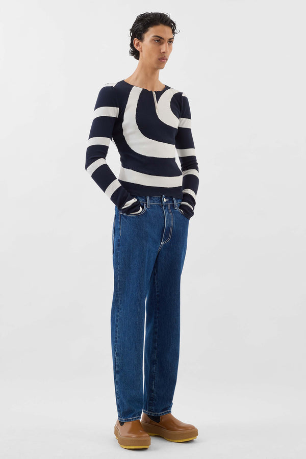 Sunnei FITTED TOP W ZIP SPIRAL / Dark Blue & Off White