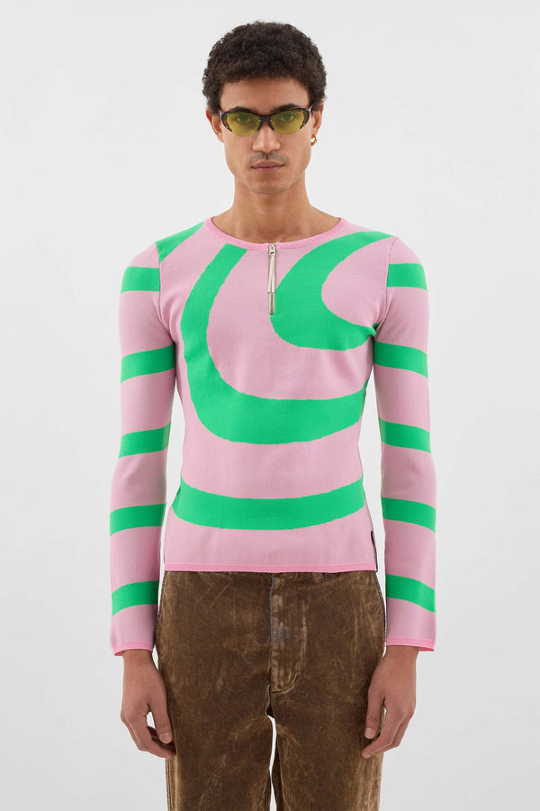 Sunnei FITTED TOP W ZIP SPIRAL / Pink & Electric Green