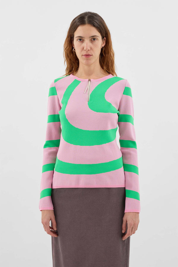 Sunnei FITTED TOP W ZIP SPIRAL / Pink & Electric Green