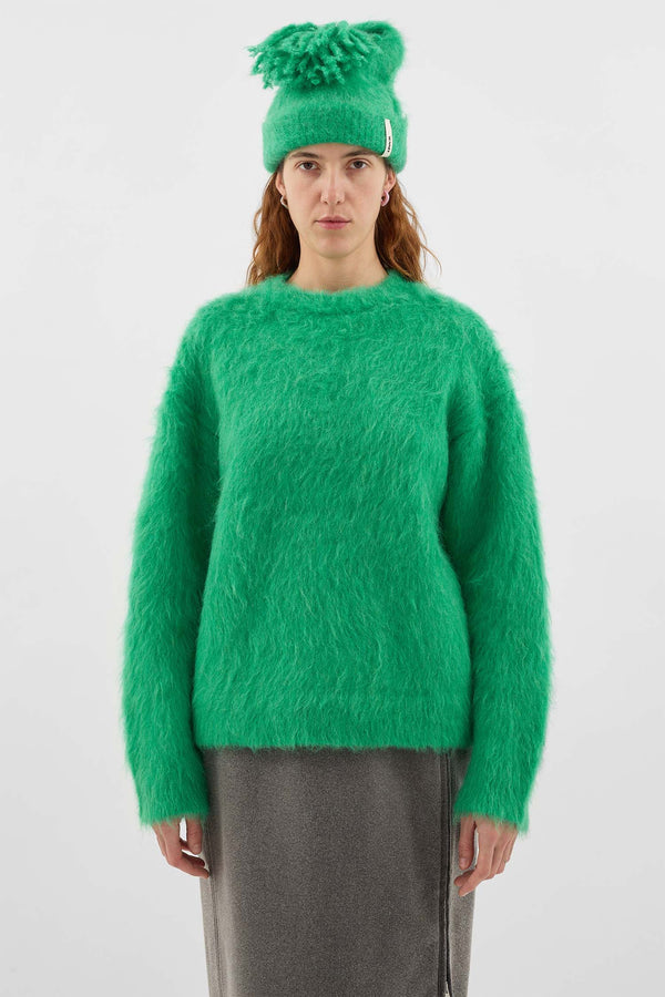 Sunnei HAIRY KNIT ROUND NECK SWEATER / Bright Green