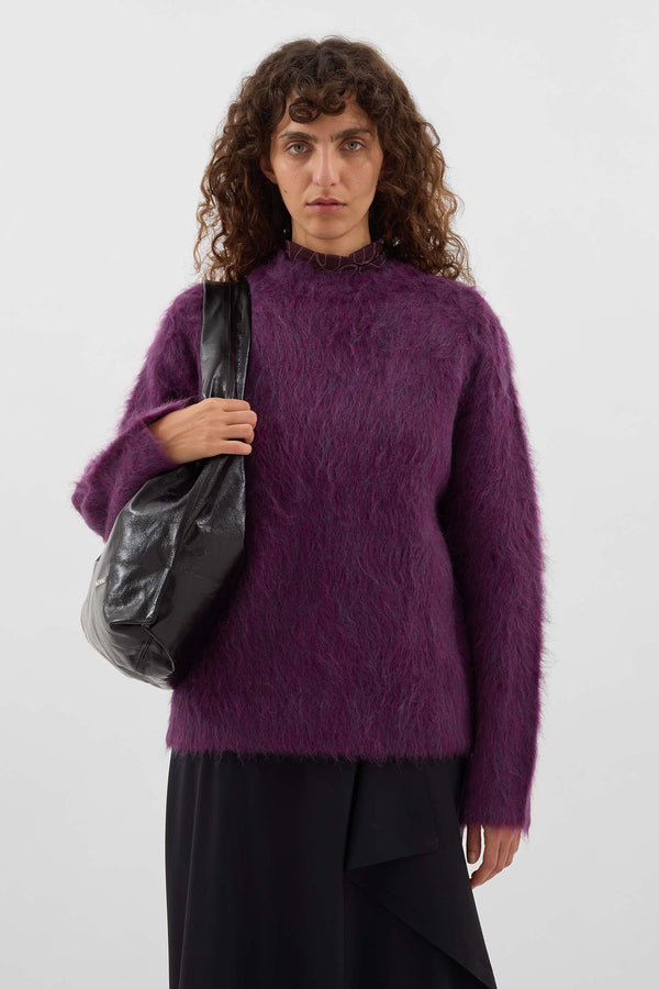 Sunnei HAIRY KNIT ROUND NECK SWEATER / Plum