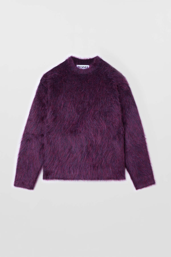 sunnei HAIRY KNIT ROUND NECK SWEATER / plum