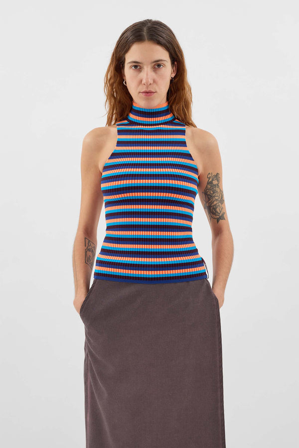 Sunnei HIGHNECK KNIT TANK TOP / Azure Stripes