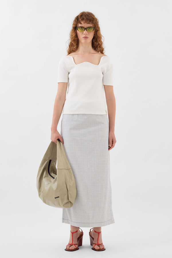 Sunnei NEW LONG PANTA SKIRT / Off White & Blue Check