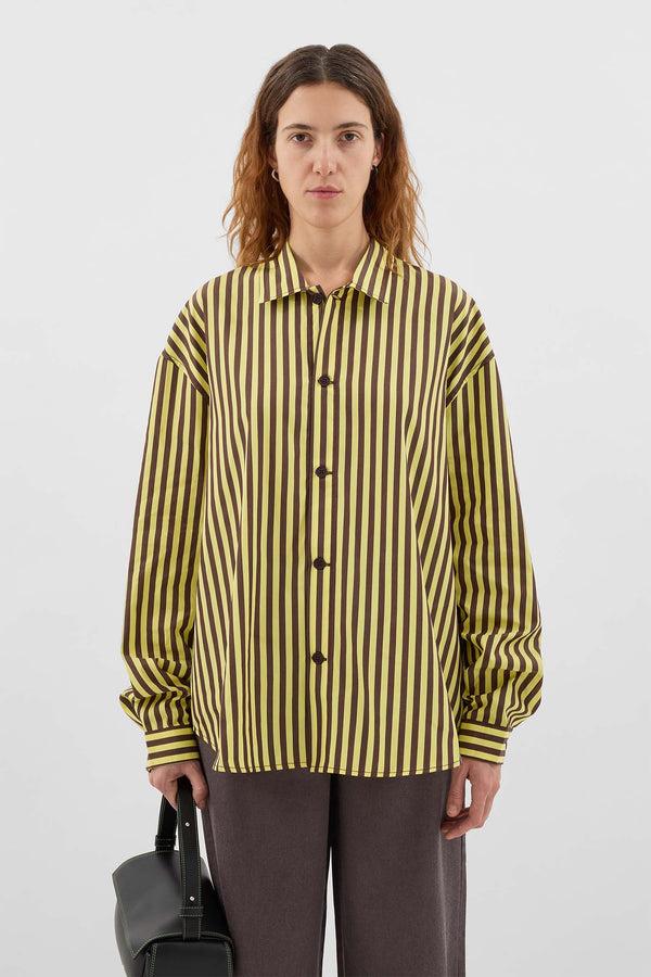 Sunnei OVER SHIRT / Burnt Aubergine & Yellow Stripes