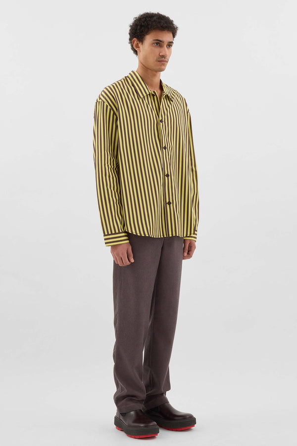 Sunnei OVER SHIRT / Burnt Aubergine & Yellow Stripes
