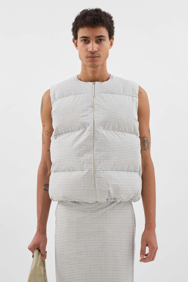Sunnei PUFFY GILET / Off White & Blue Check