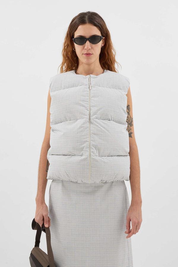 Sunnei PUFFY GILET / Off White & Blue Check