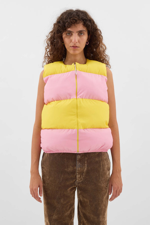 Sunnei PUFFY GILET / Pink & Bright Yellow