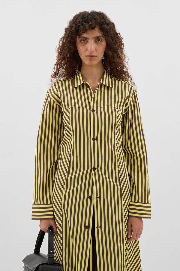 Sunnei SHIRT DRESS / Burnt Aubergine & Yellow Stripes