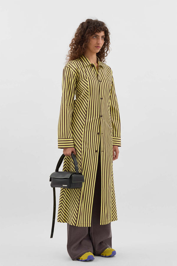 Sunnei SHIRT DRESS / Burnt Aubergine & Yellow Stripes