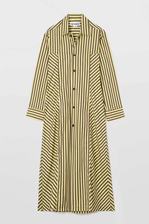 sunnei SHIRT DRESS / burnt aubergine & yellow stripes