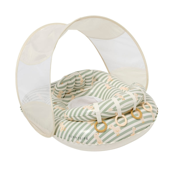 sunnylife Interactive Baby Float - Dex the Duck Green Stripe