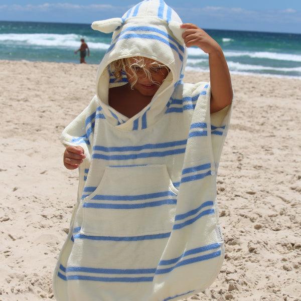 Sunnylife Kids Beach Poncho Towel - Sammy The Seagull Blue Stripe
