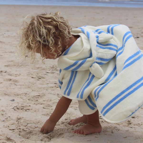 Sunnylife Kids Beach Poncho Towel - Sammy The Seagull Blue Stripe
