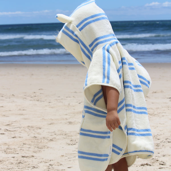 Sunnylife Kids Beach Poncho Towel - Sammy The Seagull Blue Stripe