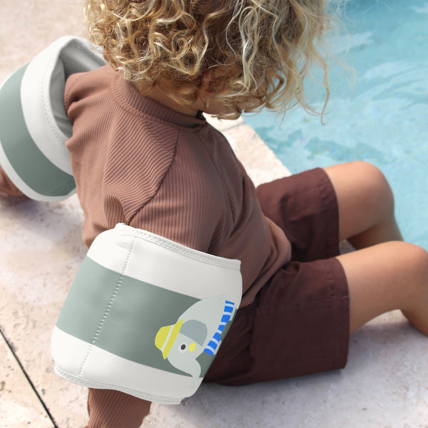Sunnylife Kids Neoprene Arm Bands - Eli The Elephant Green Stripe
