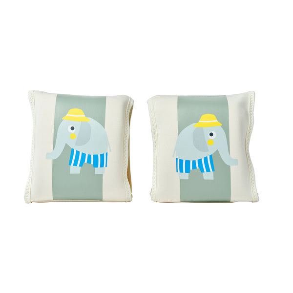 sunnylife Kids Neoprene Arm Bands - Eli the Elephant Green Stripe