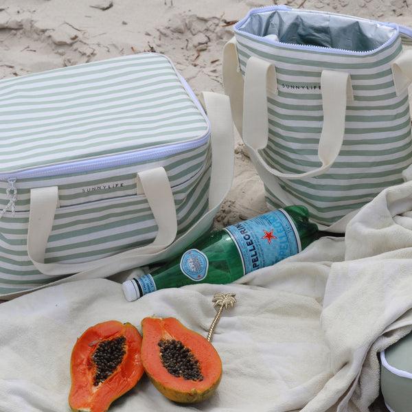 Sunnylife Light Cooler Drinks Bag - Sea Sage Stripe
