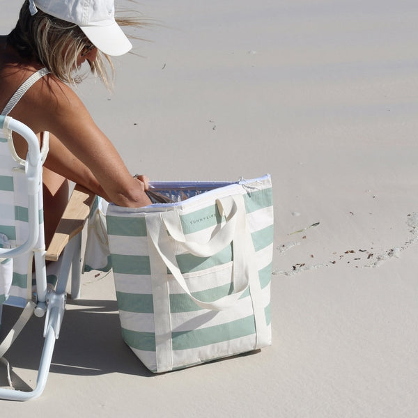 Sunnylife Light Cooler Tote - La Palma Sage Stripe