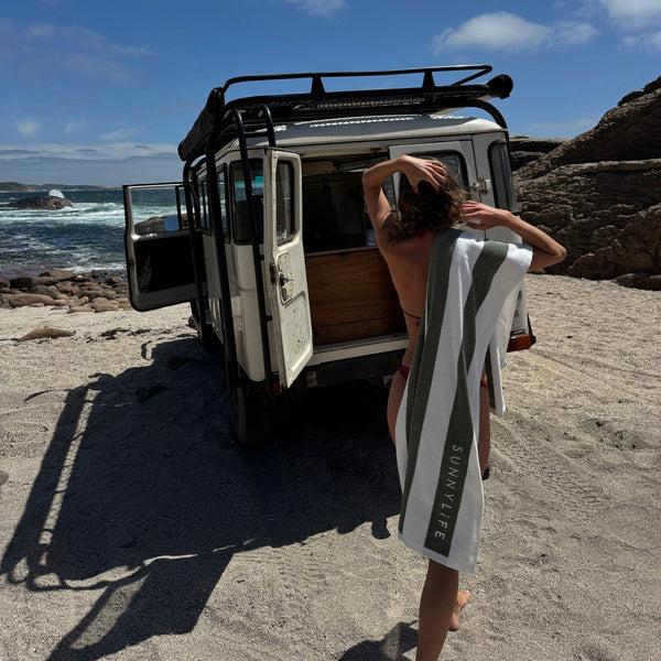 Sunnylife Luxe Towel - The Vacay Olive Stripe