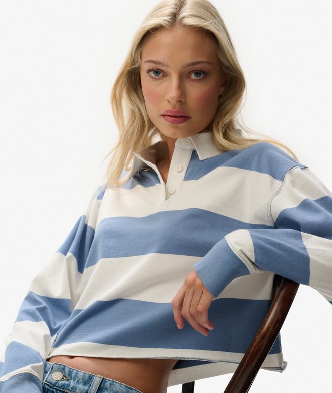 superdry Athletic Essentials Cropped Stripe Rugby Top